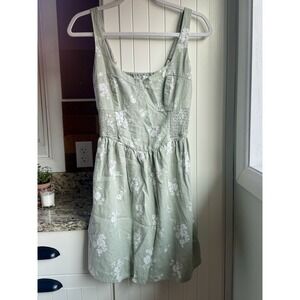 Hollister Abercrombie & Fitch Linen Blend Floral Corset Mini Dress Green Size M